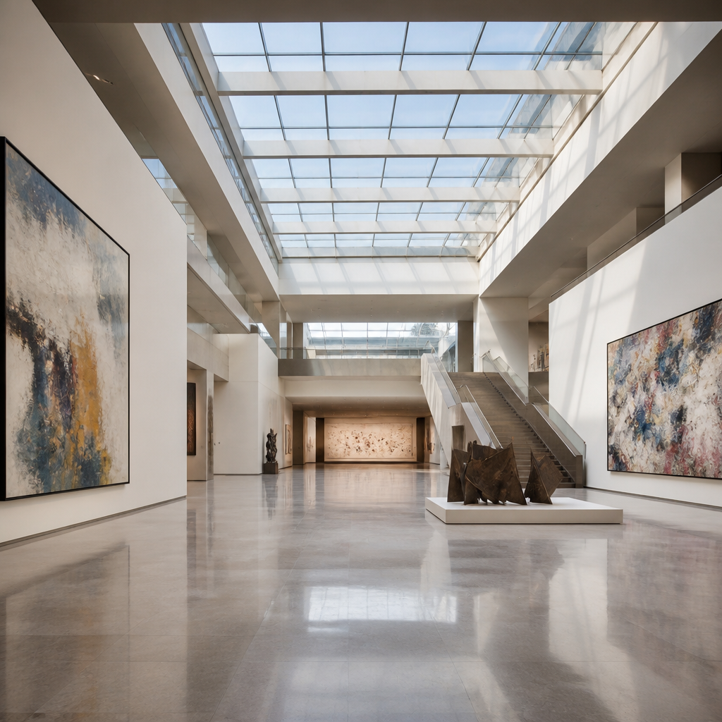 Lichtdurchflutete Galerie eines Kunstmuseums in Baden-Württemberg mit moderner Architektur
