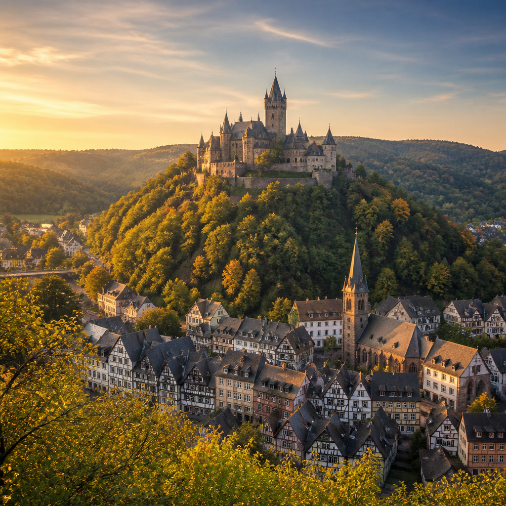 Wartburg über der Altstadt von Eisenach im goldenen Morgenlicht – ideal für einen Tagesausflug
