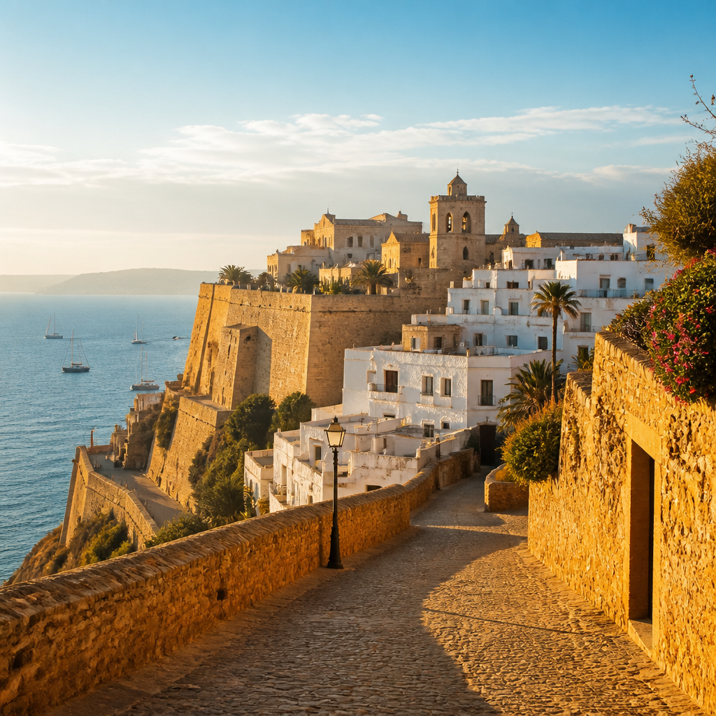 Blick auf die Altstadt Dalt Vila, eine der wichtigsten Ibiza Sehenswürdigkeiten über der Bucht