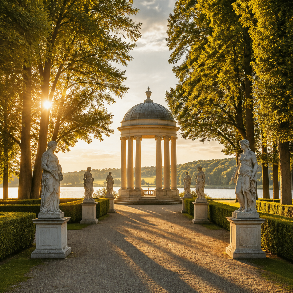 Historischer Schlossgarten mit Alleen und Pavillon als Symbolbild für Neustrelitz Sehenswürdigkeiten