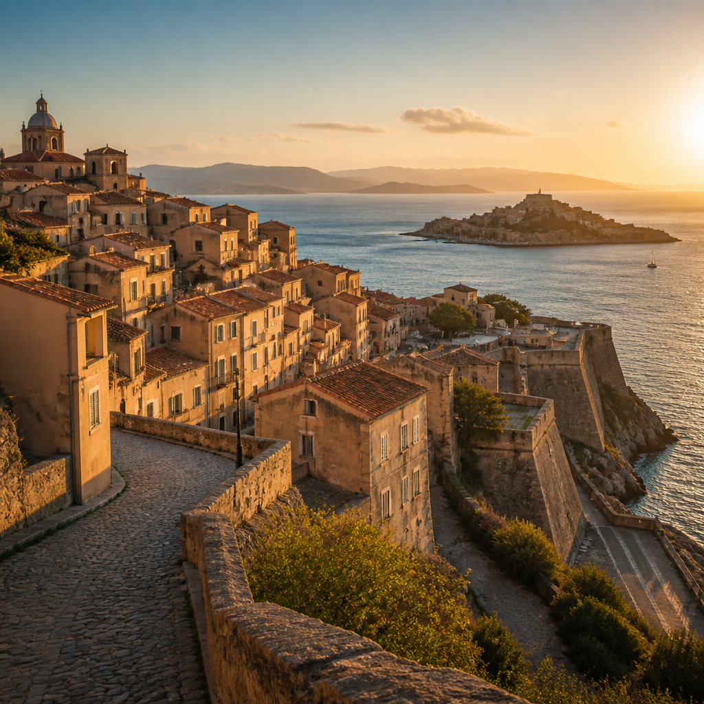 Cannes Sehenswürdigkeiten: Blick über die Altstadt Le Suquet auf die Bucht und Lérins-Inseln