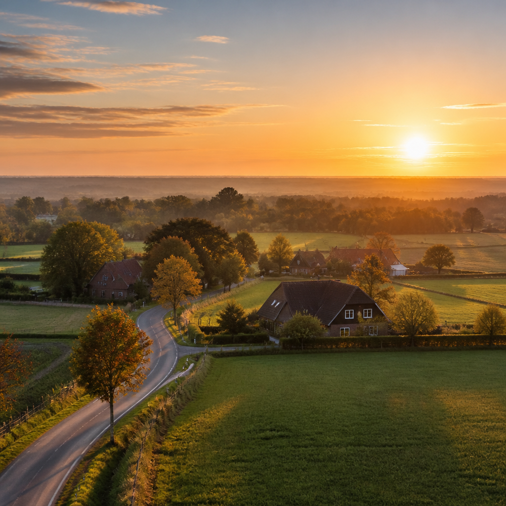 Ländliche Dorflandschaft bei Groß Sarau mit Feldern und Höfen im goldenen Herbstlicht